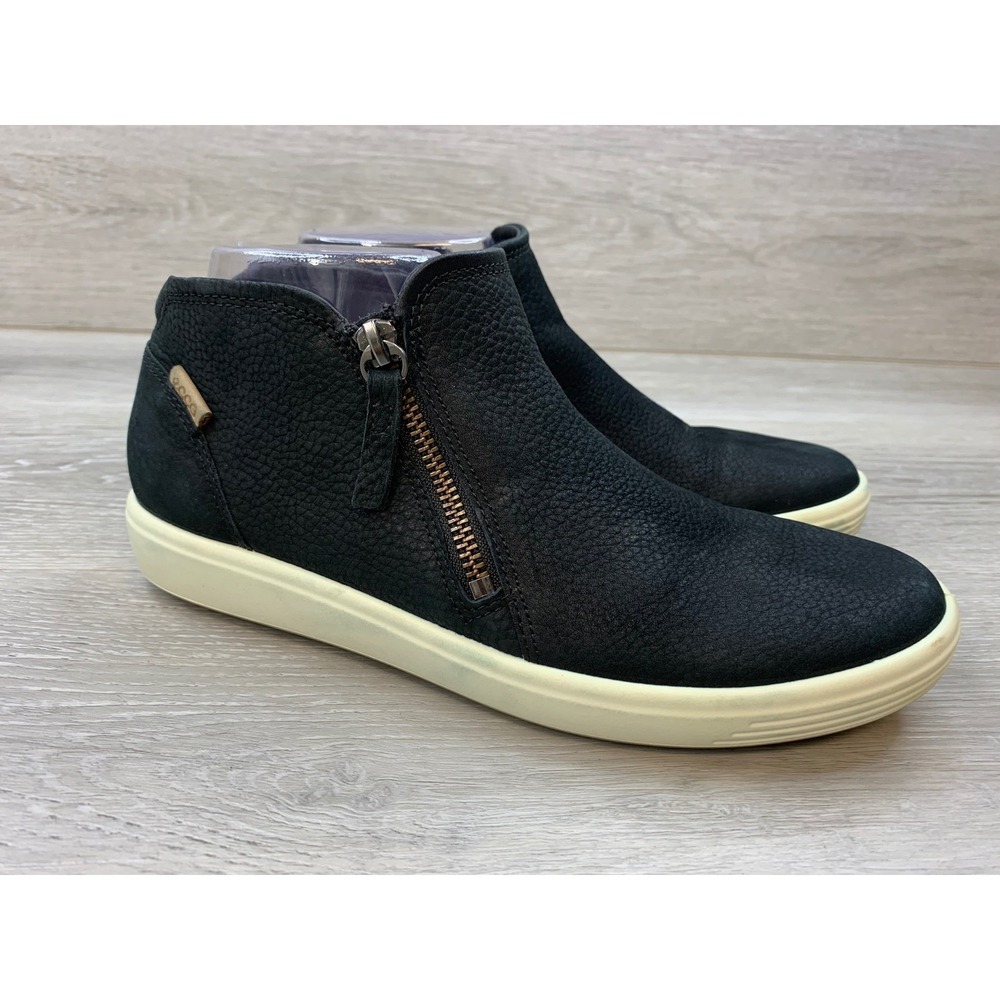ECCO Soft 7 Tred Zip Black Leather Ankle Boots Women's 8-8.5 Comfort Shoes